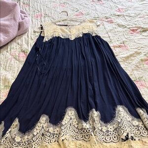 Umgee Navy Dress with Cream Lace Yoke
